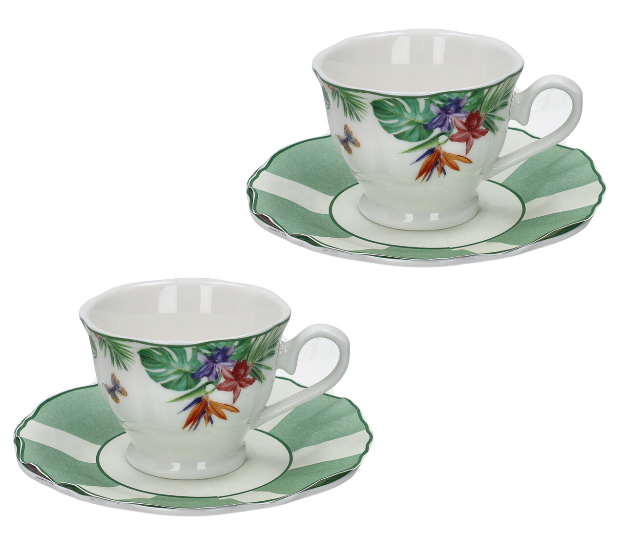 Set 2 cesti cu farfurie pentru cafea, Oasi, Brandani, 12.5x6 cm, 60 ml, portelan New Bone China - imagine 3
